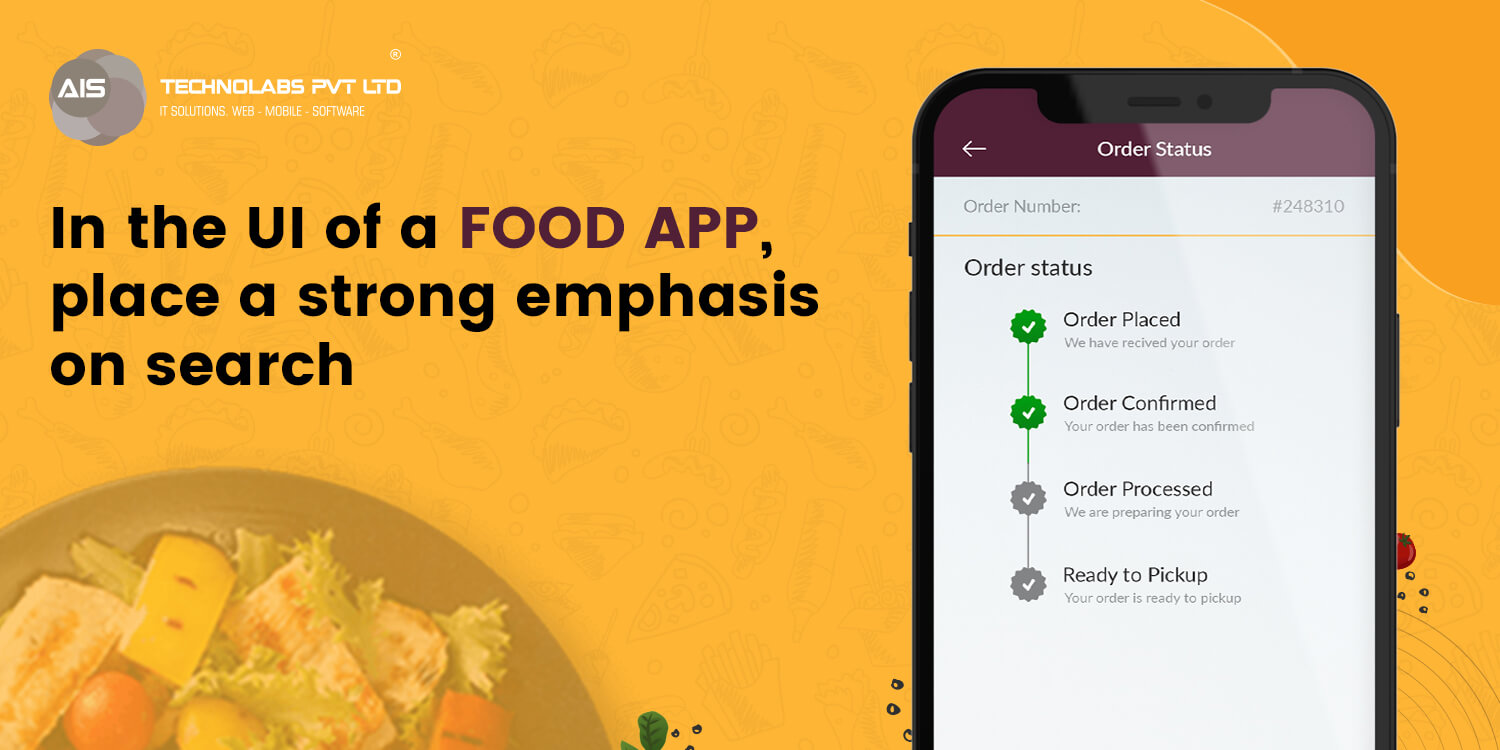 In the UI of a food app, place a strong emphasis on search